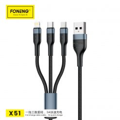 X51 FONENG QC3.0 3 IN 1 NYLON WEAVED ALLUMINIUM SHELL UNIVERSAL DATA CABLE FOR ALL MOBILES