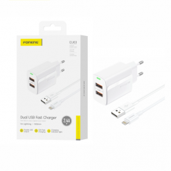 EU63 2.4A BLANCO DUAL USB IPHONE CABLE CARGADOR