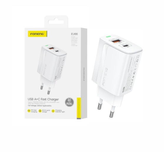 EU66 20W USB+C ENCHUFE 2 PORT CHARGER