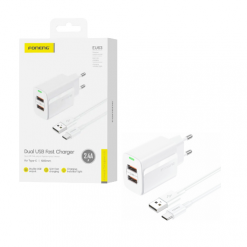 EU63 2.4A DUAL USB TYPE C CABLE CARGADOR WHITE