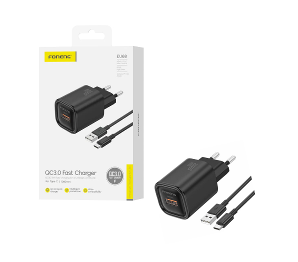 EU68 QC3.0 18W USB+C CABLE CARGA RAPIDA