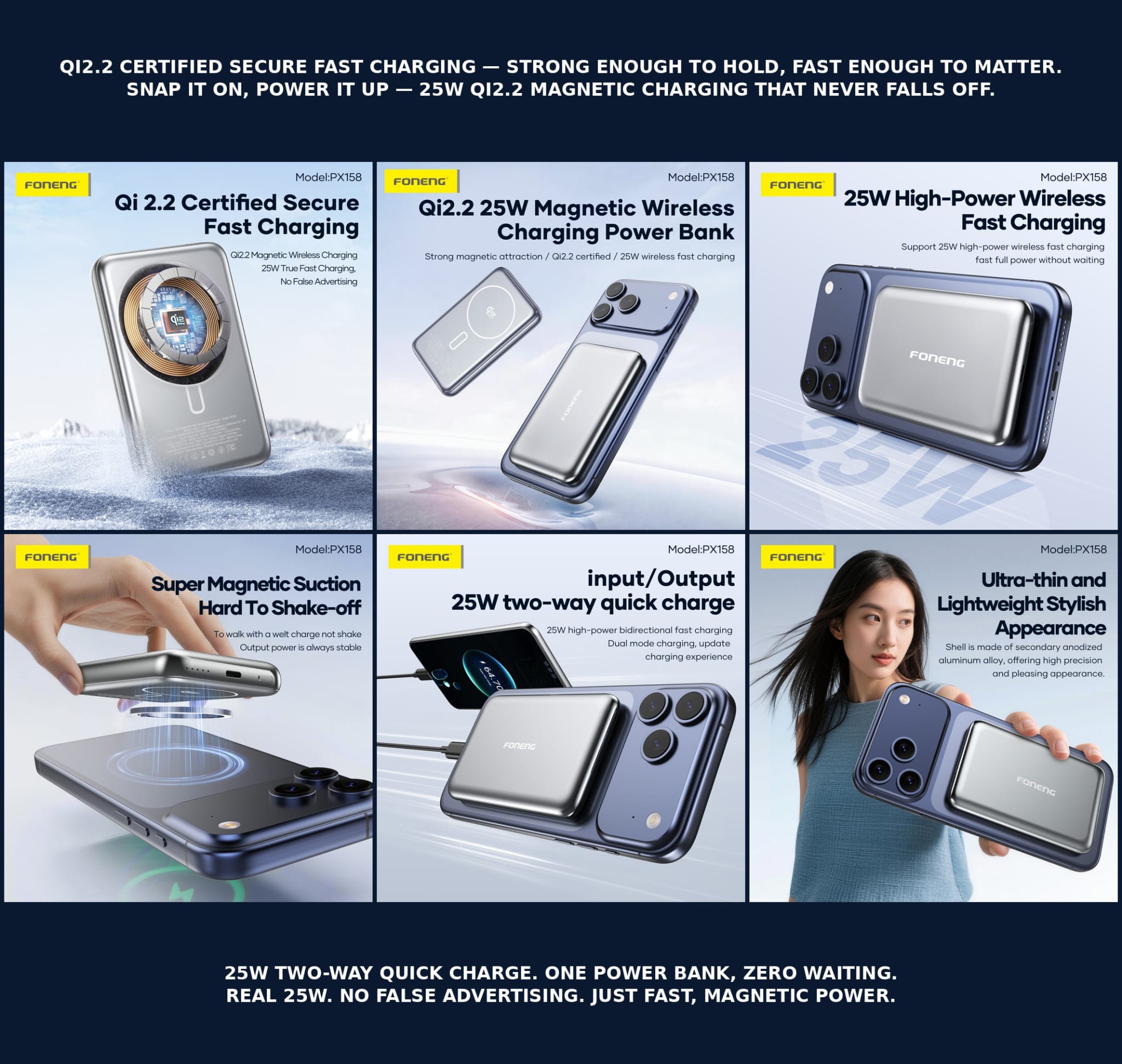 PX158 10MIL METAL QI2.2 25W MAGNETIC WIRELESS POWERBANK